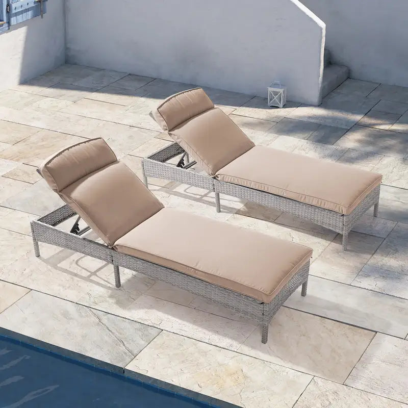 LIVOOSUN 2Pcs Patio Chair Rattan Single Lounge Water-Repellent Cushion