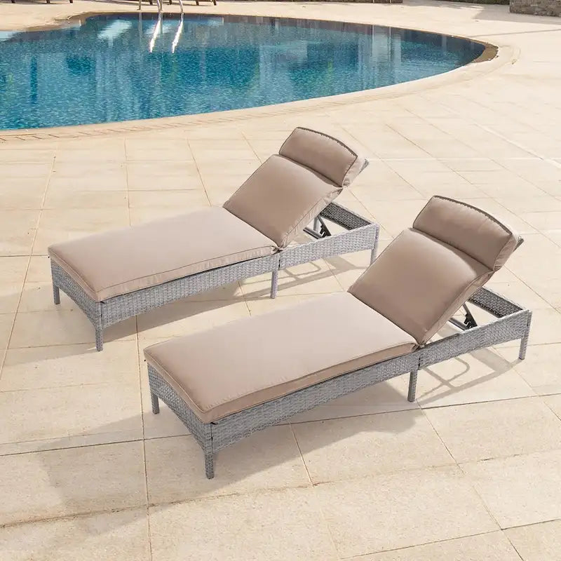 LIVOOSUN 2Pcs Patio Chair Rattan Single Lounge Water-Repellent Cushion