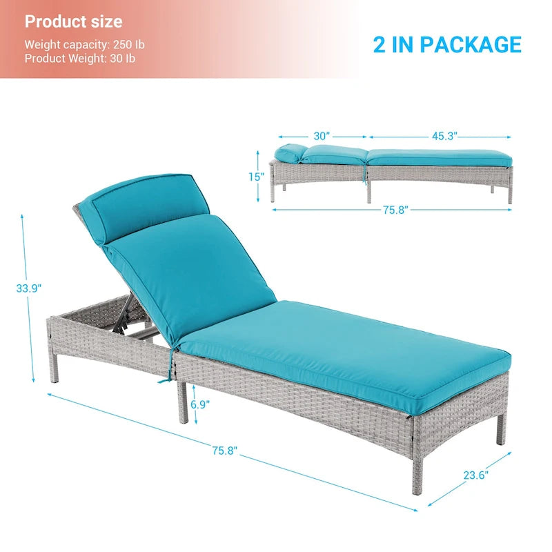 LIVOOSUN 2Pcs Patio Chair Rattan Single Lounge Water-Repellent Cushion