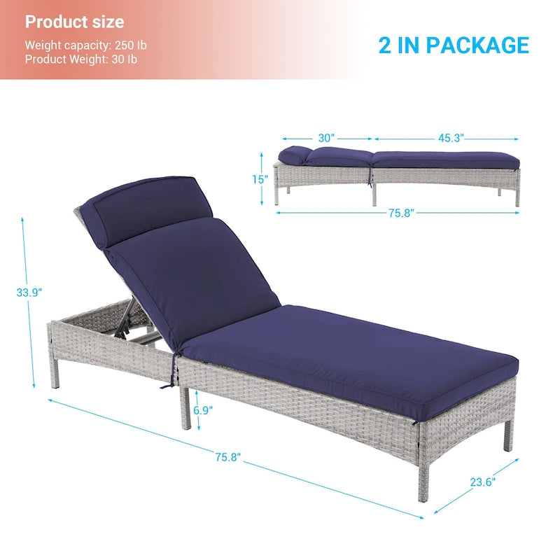 LIVOOSUN 2Pcs Patio Chair Rattan Single Lounge Water-Repellent Cushion