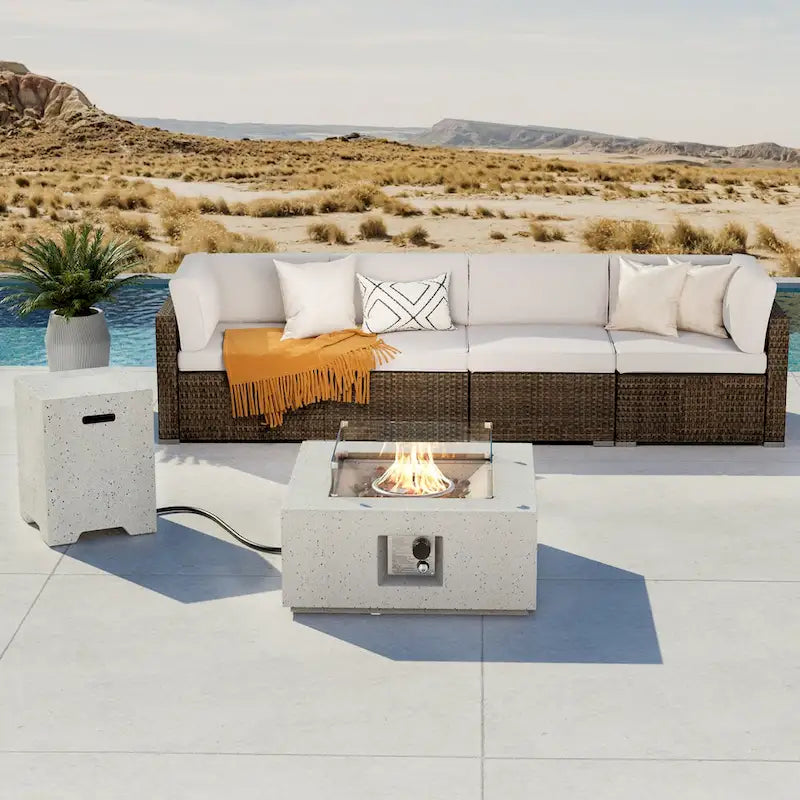COSIEST 5-Pieces Outdoor Patio Wicker Furniture Set with Fire Pit Set