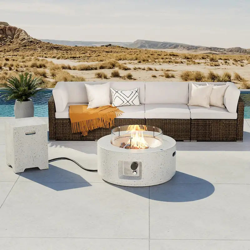 COSIEST 5-Pieces Outdoor Patio Wicker Furniture Set with Fire Pit Set