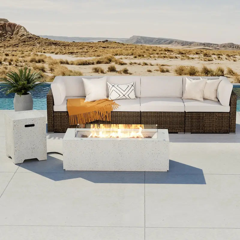 COSIEST 5-Pieces Outdoor Patio Wicker Furniture Set with Fire Pit Set