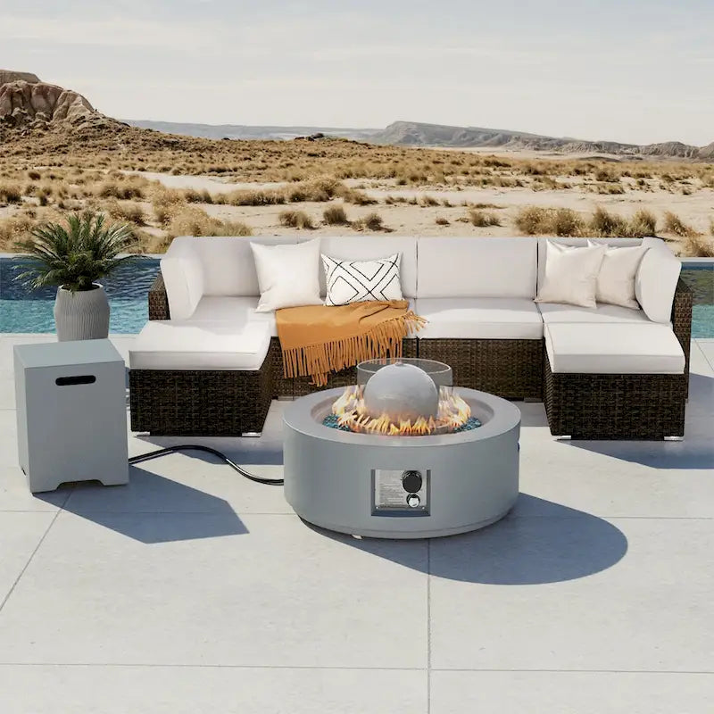 COSIEST Outdoor Patio Wicker Furniture Set w Fire and Water Fountain