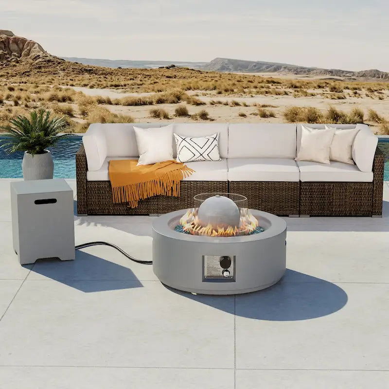 COSIEST Outdoor Patio Wicker Furniture Set w Fire and Water Fountain