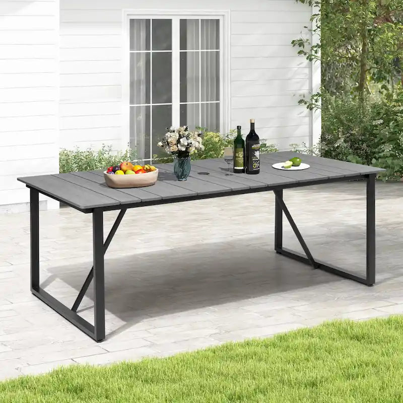 Outdoor Aluminum Patio Dining Table Rectangle with Umbrella Hole - 82.7 in L * 37.8 in W * 28.9 in H