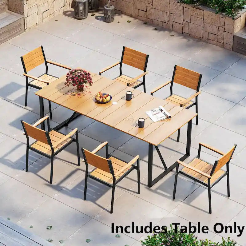 Outdoor Aluminum Patio Dining Table Rectangle with Umbrella Hole - 82.7 in L * 37.8 in W * 28.9 in H