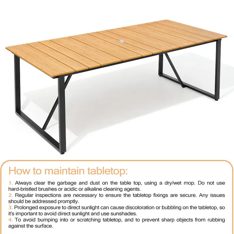 Outdoor Aluminum Patio Dining Table Rectangle with Umbrella Hole - 82.7 in L * 37.8 in W * 28.9 in H