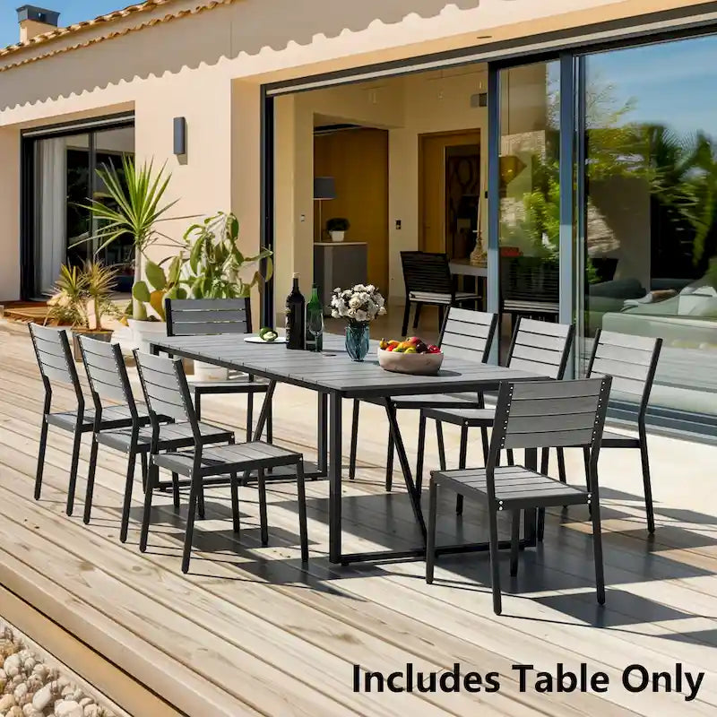 Outdoor Aluminum Patio Dining Table Rectangle with Umbrella Hole - 82.7 in L * 37.8 in W * 28.9 in H