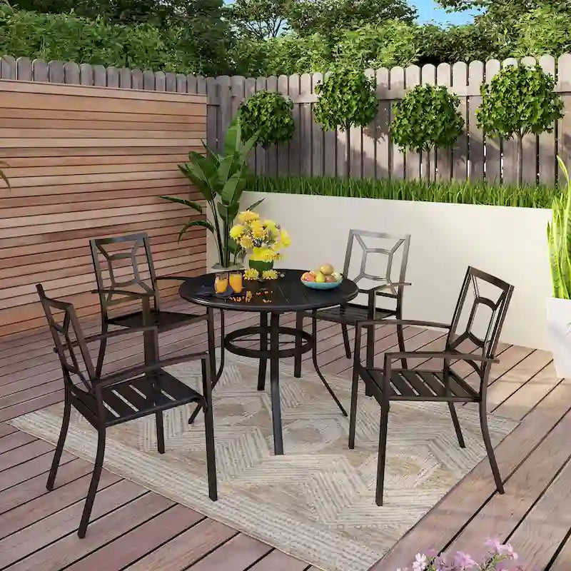 MAISON ARTS 3-Piece Patio Dining Table Set Acacia Wood with 1 Rectangular Table and 2 Benches