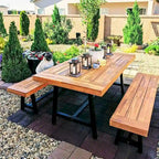 MAISON ARTS 3-Piece Patio Dining Table Set Acacia Wood with 1 Rectangular Table and 2 Benches