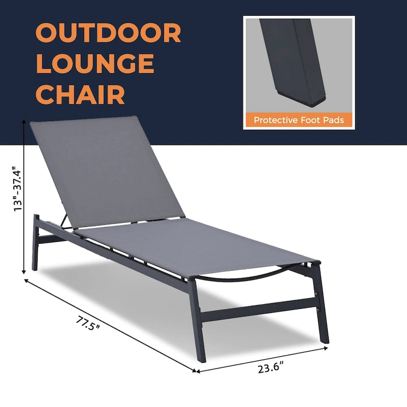 HAPPATIO1-piece Outdoor Patio Chaise Lounge Chair with Breathable Textilene Fabric (Gray)