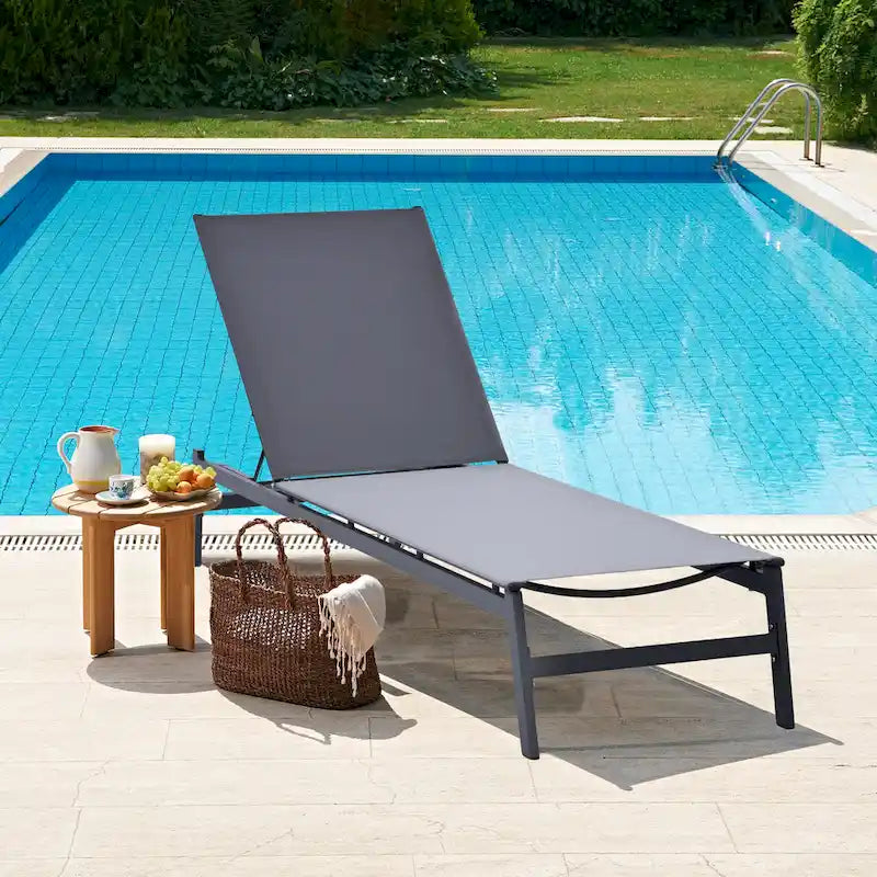 HAPPATIO1-piece Outdoor Patio Chaise Lounge Chair with Breathable Textilene Fabric (Gray)