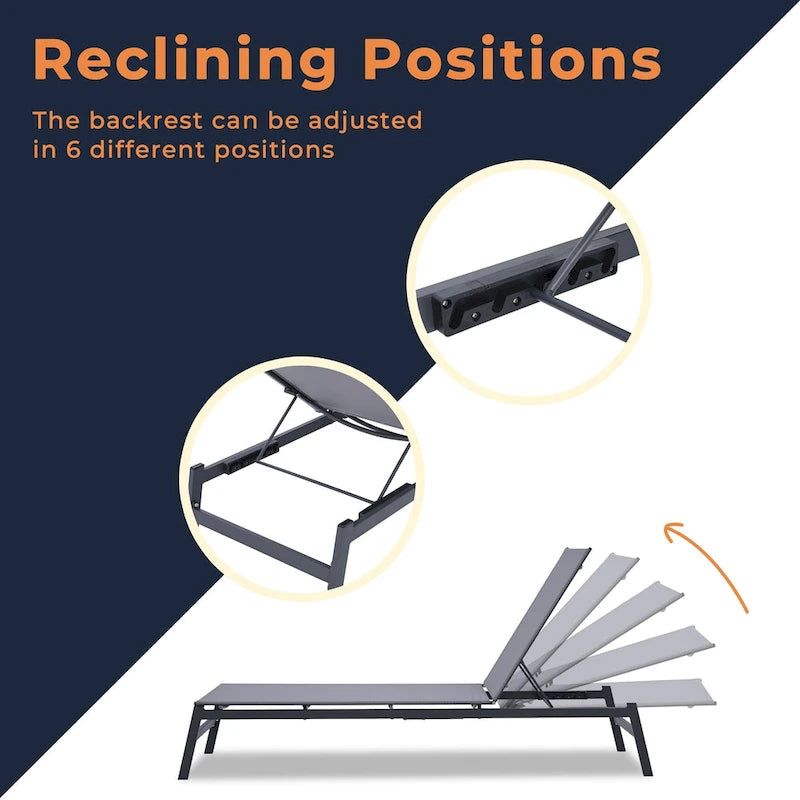 HAPPATIO1-piece Outdoor Patio Chaise Lounge Chair with Breathable Textilene Fabric (Gray)