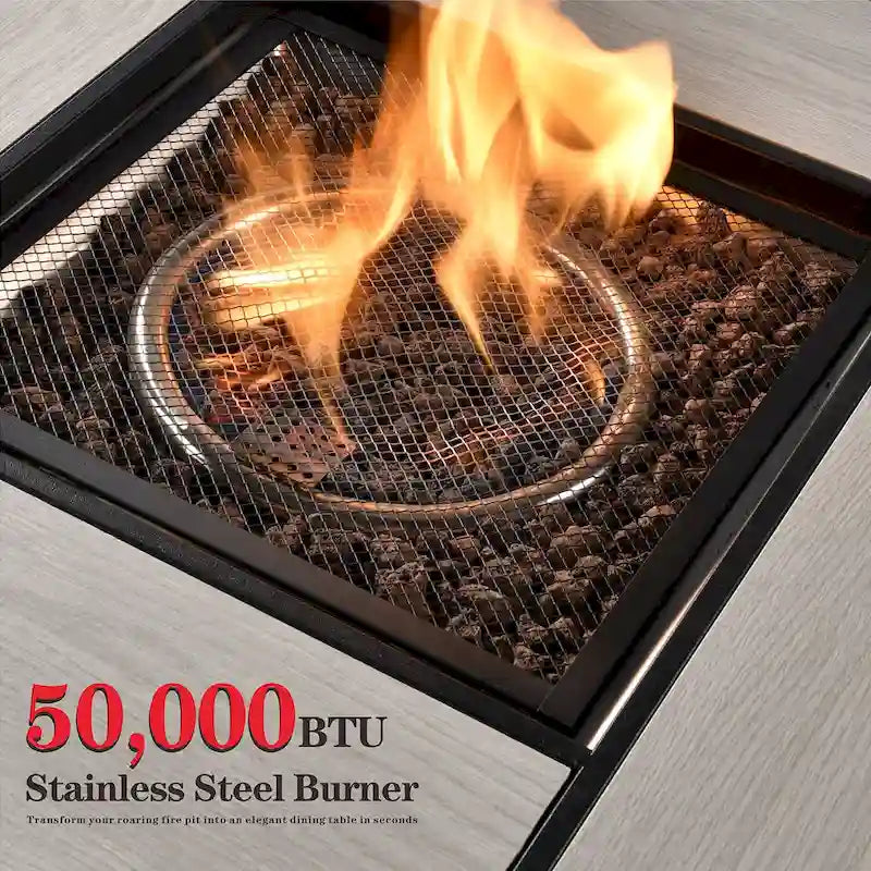 OVIOS Grey Wicker 6-piece Patio Furniture Set Swivel Rocking Chair With Fire Pit