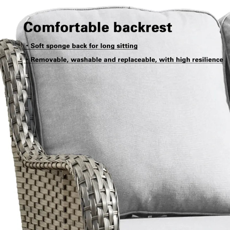 OVIOS Grey Wicker 6-piece Patio Furniture Set Swivel Rocking Chair With Fire Pit