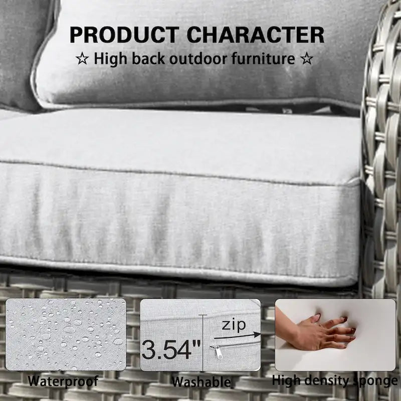 OVIOS Grey Wicker 6-piece Patio Furniture Set Swivel Rocking Chair With Fire Pit