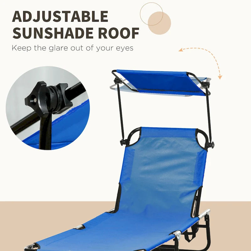 Outsunny Folding Chaise Lounge Pool Chairs, Set of 2 Outdoor Sun Tanning Chairs with Sunshade Face Guard