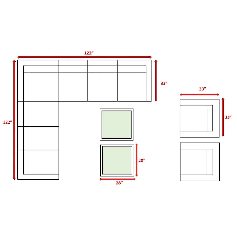 11 Piece Sectional Set with Cushions