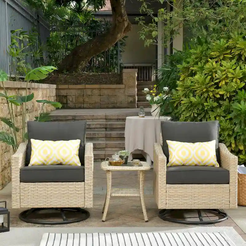 XIZZI 3-piece Patio Furniture Wicker Swivel Rocking Chairs Bistro Set