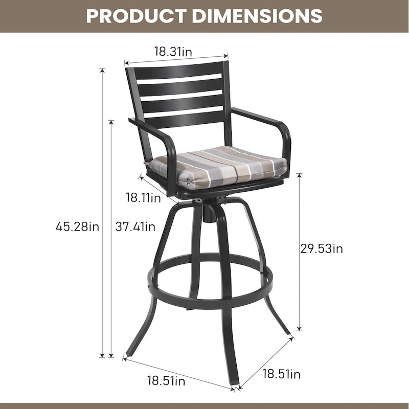 Pellebant Outdoor Patio Swivel Aluminum Bar Stools with Sunbrella Cushion - 18.51  x 45.28