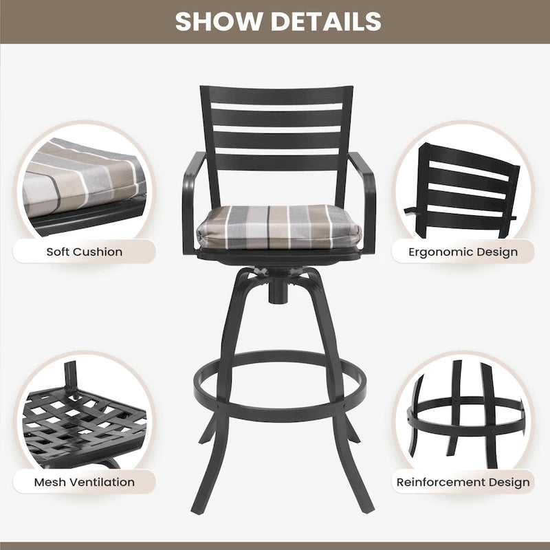 Pellebant Outdoor Patio Swivel Aluminum Bar Stools with Sunbrella Cushion - 18.51  x 45.28