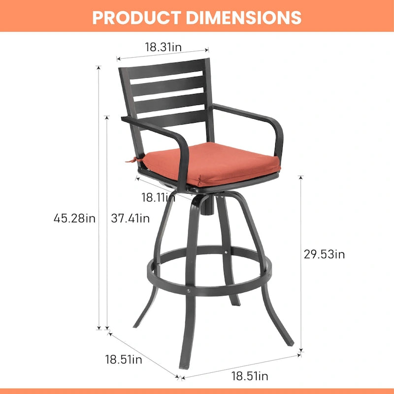 Pellebant Outdoor Patio Swivel Aluminum Bar Stools with Sunbrella Cushion - 18.51  x 45.28