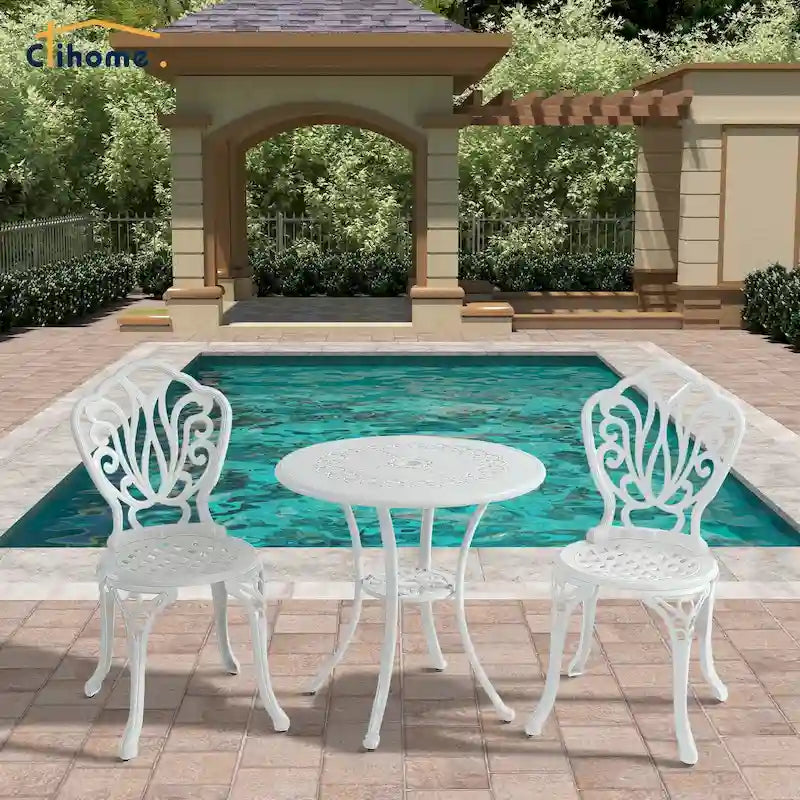 Clihome 3-Piece Outdoor Patio Cast Aluminum Bistro Set