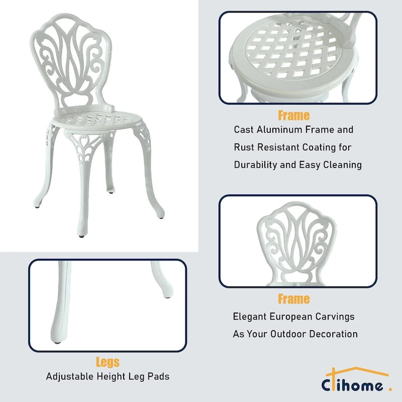 Clihome 3-Piece Outdoor Patio Cast Aluminum Bistro Set