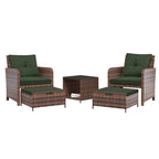 UPHA 5-Piece Outdoor Cushion Wicker Patio Conversation Set with Coffee Table and Ottoman