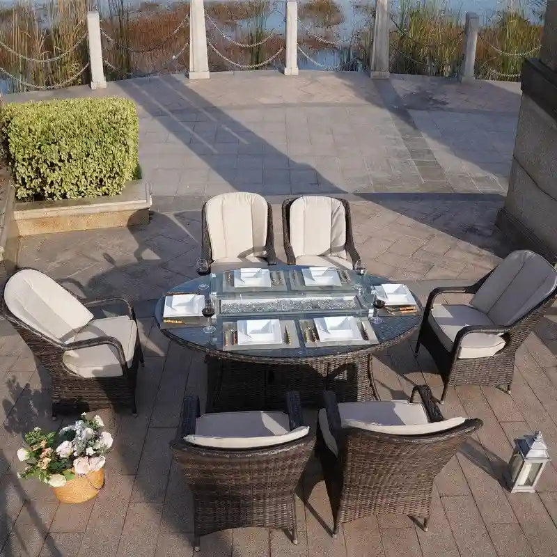 7-Pieces Outdoor Wicker Patio Oval Dining Set with Arm Chair