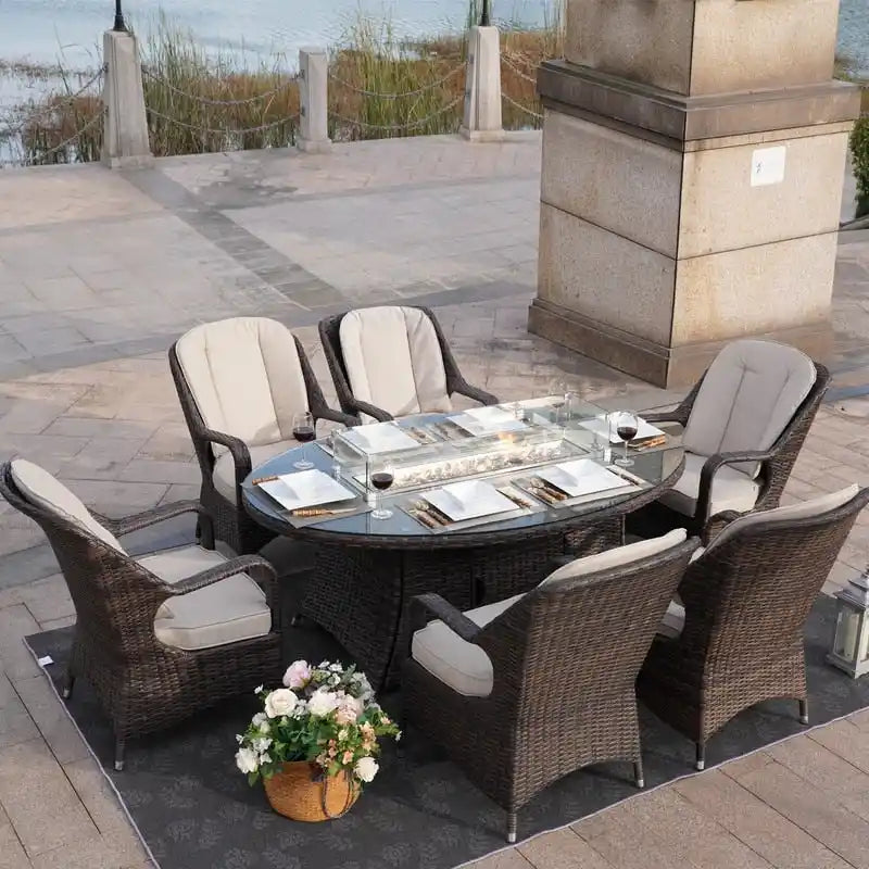 7-Pieces Outdoor Wicker Patio Oval Dining Set with Arm Chair