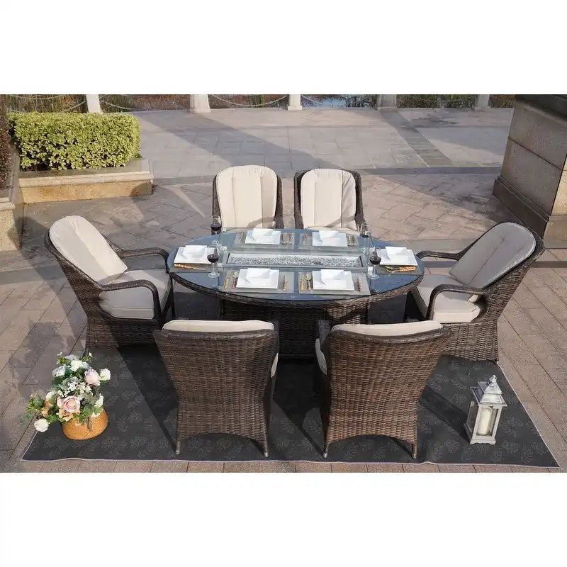 7-Pieces Outdoor Wicker Patio Oval Dining Set with Arm Chair