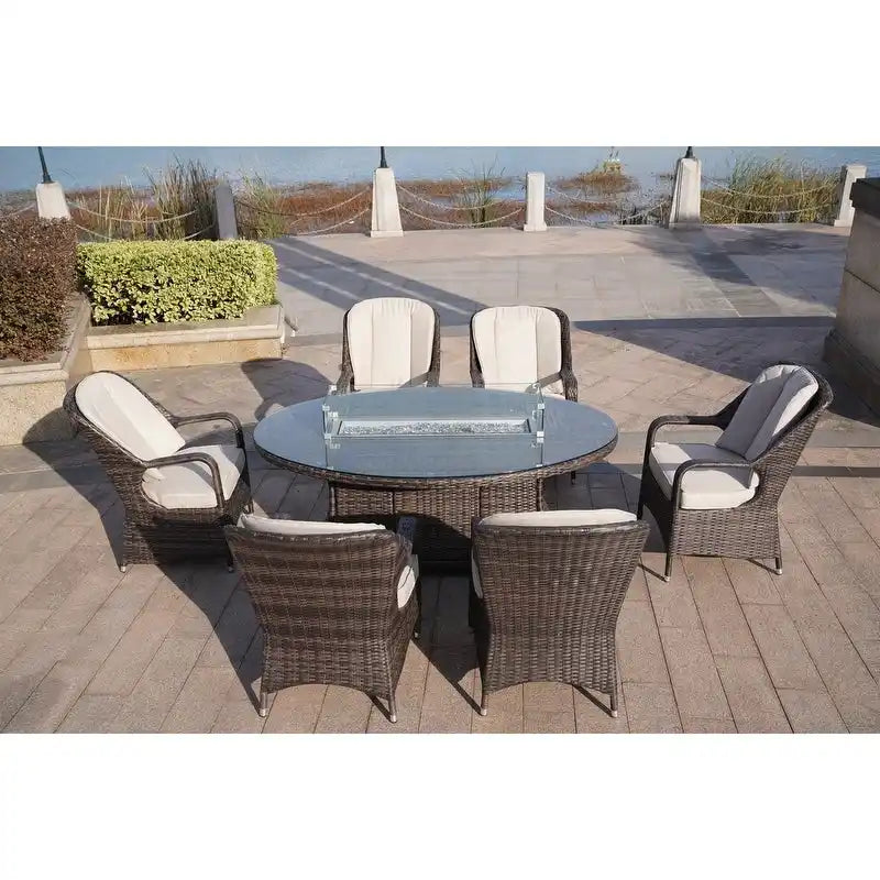 7-Pieces Outdoor Wicker Patio Oval Dining Set with Arm Chair