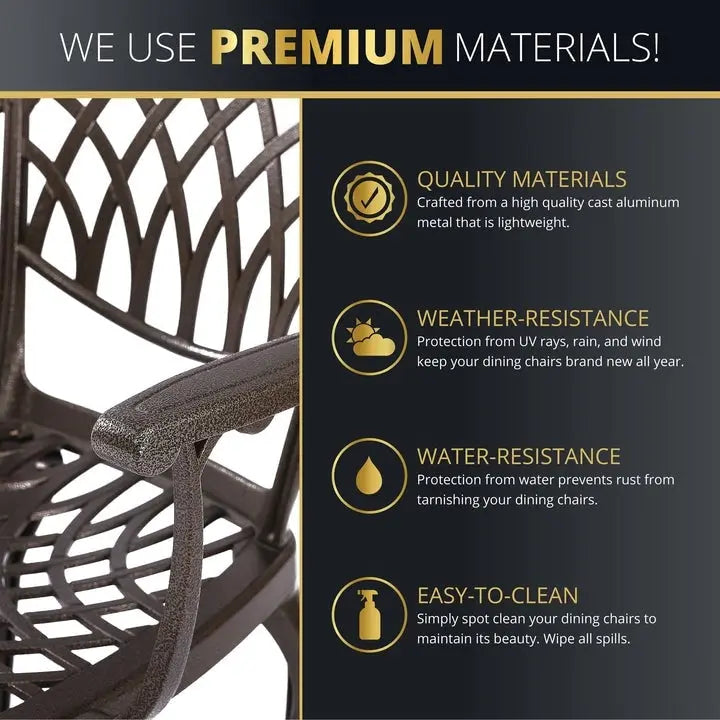 Kinger Home Arden 2-Piece Outdoor Patio Dining Chairs, Cast Aluminum