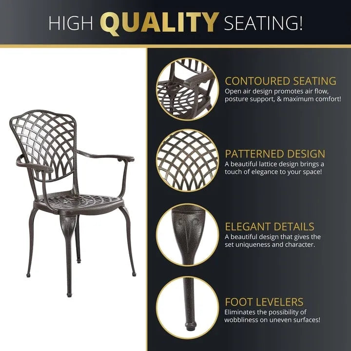 Kinger Home Arden 2-Piece Outdoor Patio Dining Chairs, Cast Aluminum