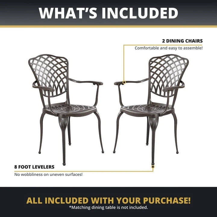 Kinger Home Arden 2-Piece Outdoor Patio Dining Chairs, Cast Aluminum