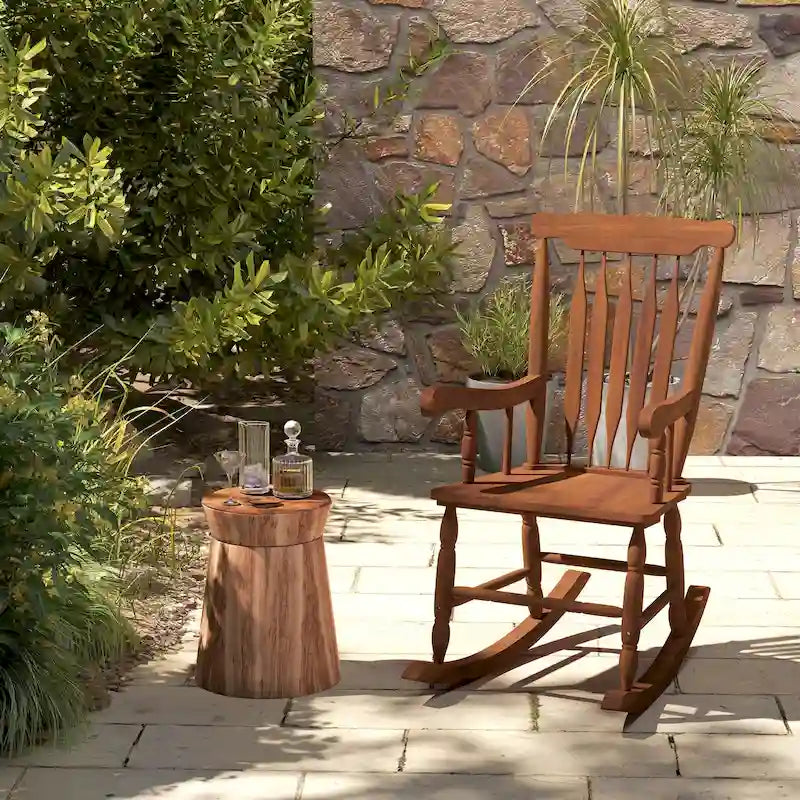 Outsunny Outdoor Wood Rocking Chair, 350 lbs. Porch Rocker with High Back for Garden, Patio, Balcony