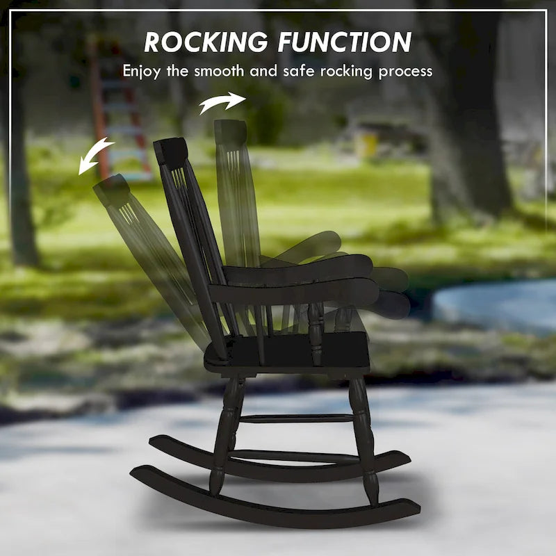 Outsunny Outdoor Wood Rocking Chair, 350 lbs. Porch Rocker with High Back for Garden, Patio, Balcony