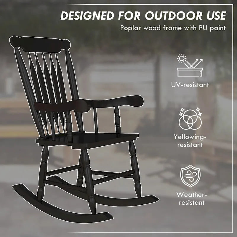 Outsunny Outdoor Wood Rocking Chair, 350 lbs. Porch Rocker with High Back for Garden, Patio, Balcony