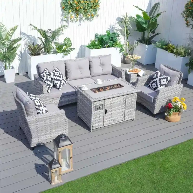 5-piece Patio Conversation Set Sofa Set with Fire Pit