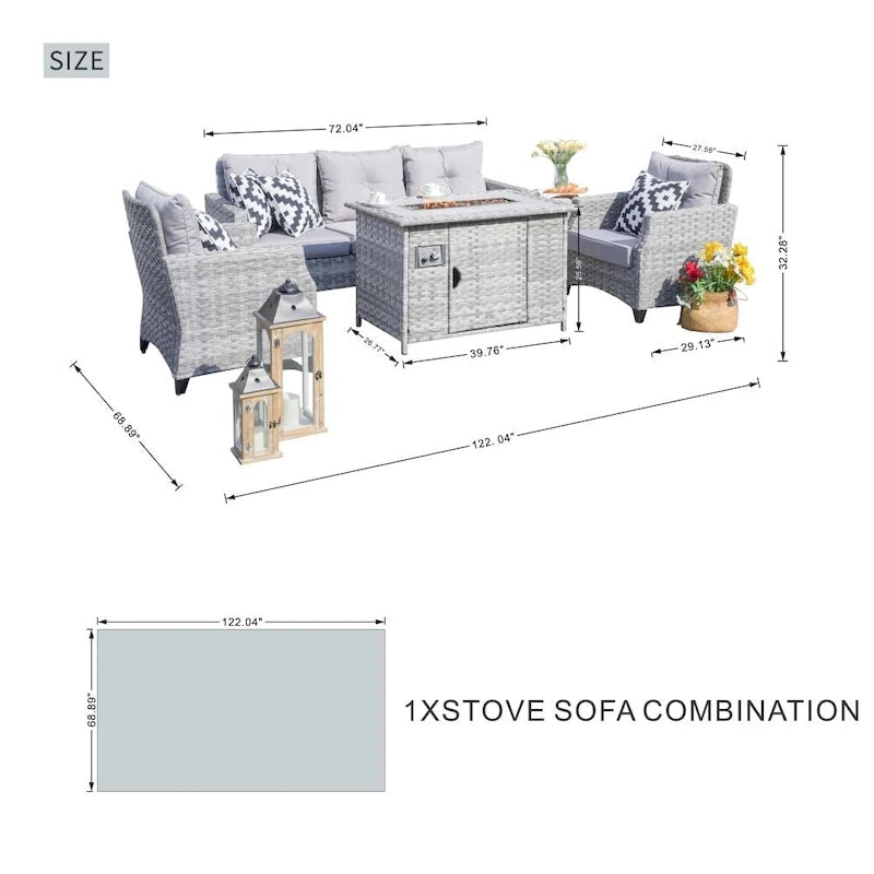 5-piece Patio Conversation Set Sofa Set with Fire Pit