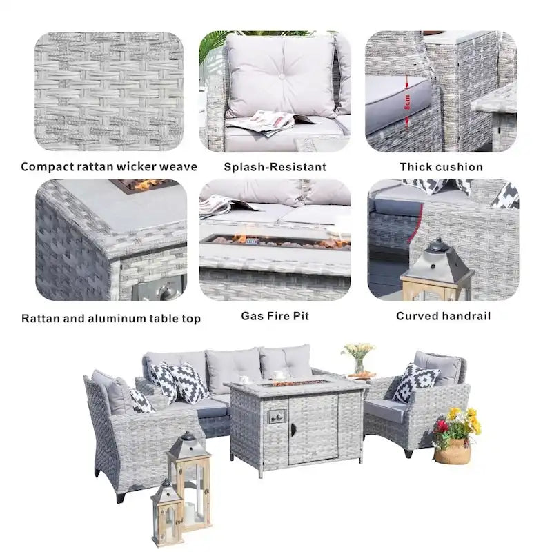 5-piece Patio Conversation Set Sofa Set with Fire Pit