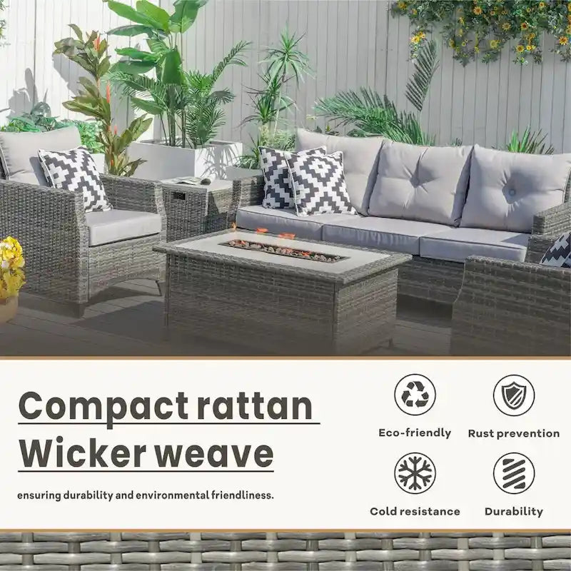 5-piece Patio Conversation Set Sofa Set with Fire Pit