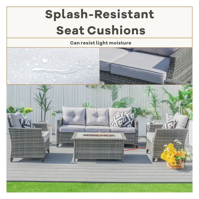 5-piece Patio Conversation Set Sofa Set with Fire Pit