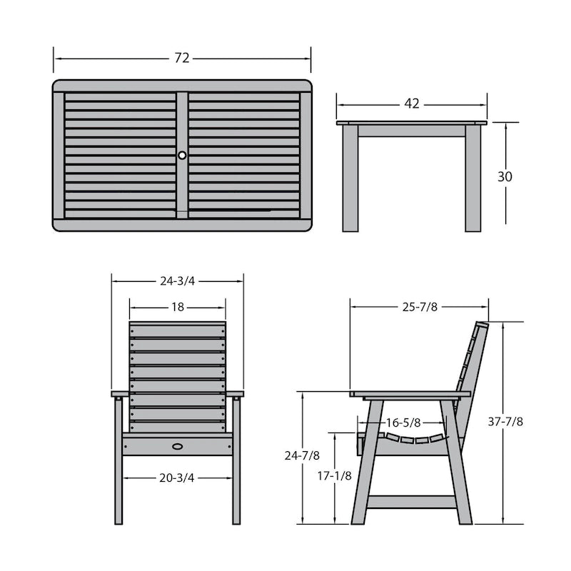 HIGHWOOD PROFESSIONAL 7- Piece Outdoor Dining Set 42x72