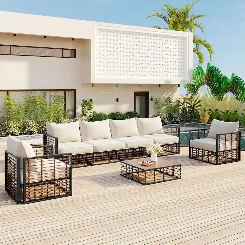 TOPMAX Modern Minimalist 7-Piece Metal Patio Sectional Sofa Set