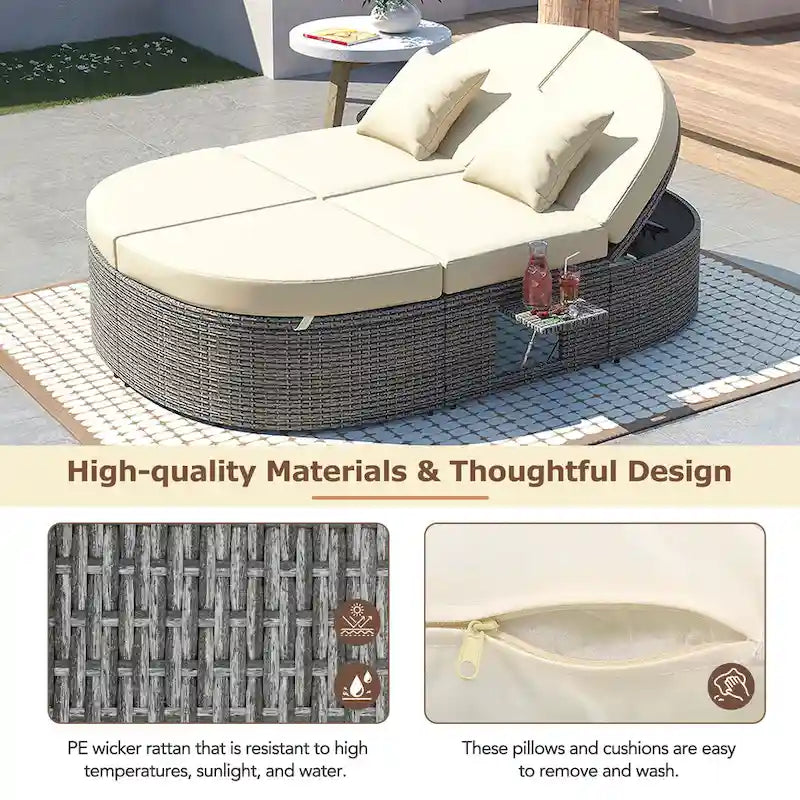TOPMAX Outdoor Sun Bed Patio 2-Person Daybed with Cushions and Pillows