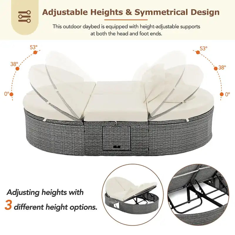 TOPMAX Outdoor Sun Bed Patio 2-Person Daybed with Cushions and Pillows