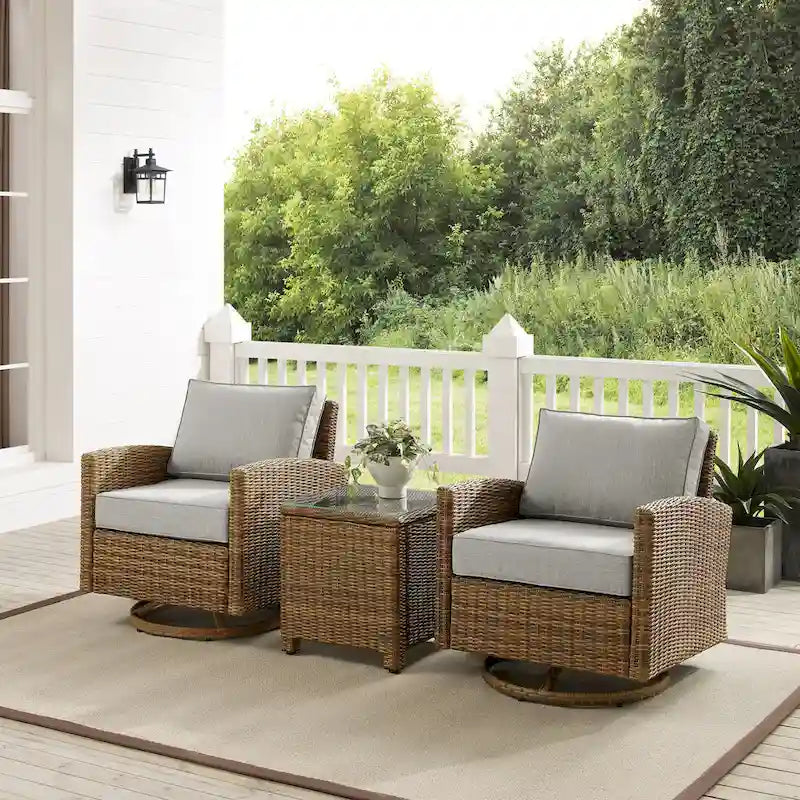 Crosley Bradenton 3Pc Outdoor Wicker Swivel Rocker Chair Set